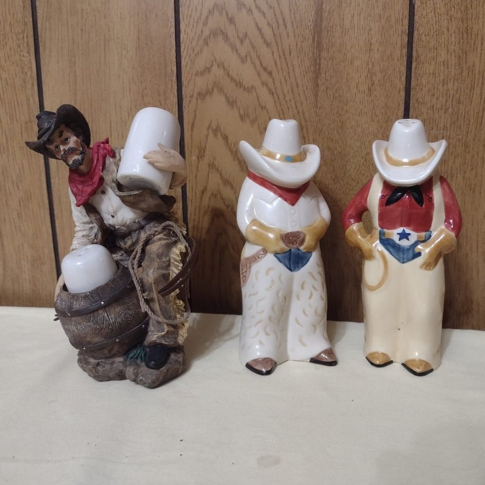 2 Sets Cowboy Vintage Salt & Pepper Shaker Sets Western Decor